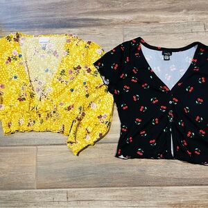 BUNDLE TWO TOPS Skylar + Madison Yellow Floral & Rue 21 Black with Cherrys
